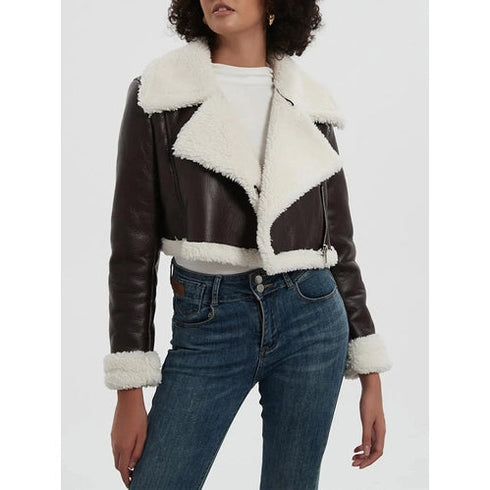 'Josselyn' Faux Fur Cropped Leather Jacket - Celes Fashion